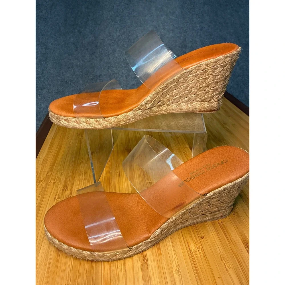 Andre Assous Women Clear Strap Espadrille Wedge Sandals Tan Clear Spain 38